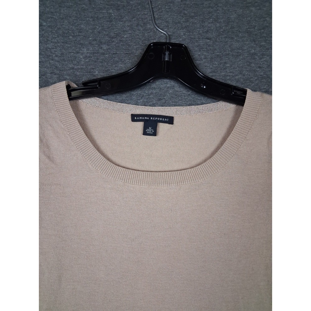 Banana Republic Womens Sweater M Brown Silk Blend Basic Preppy Light Academia